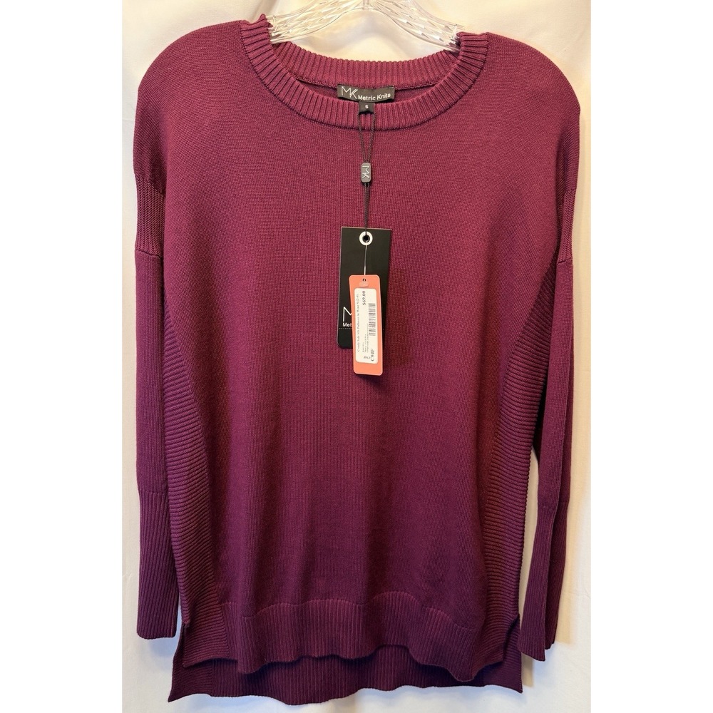 NWT Metric Knits Size Small Comfy Side Slit Pullover Sweater Wine Burgundy Fall